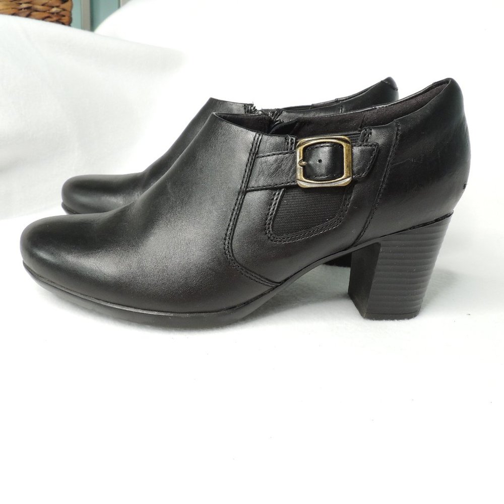 Clarks Black Leather Ankle Boot Brass Buck…